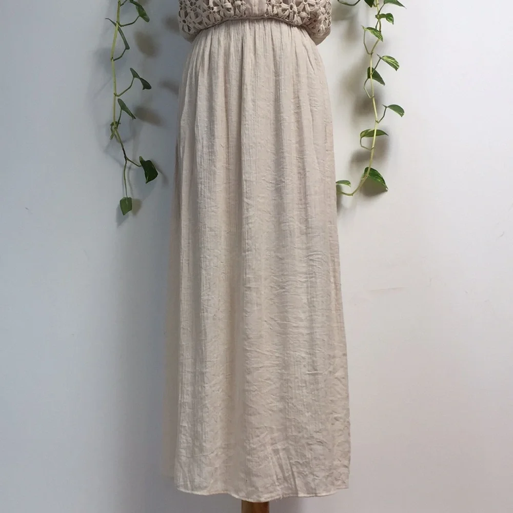 Cloth & People Crochet Lace Maxi Dress Boho Bride Macrame Beach Slit Strappy - Picture 2 of 6